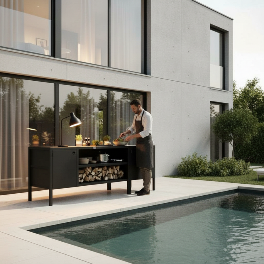 UMAMI Außenküchenpaket, Spülmodul sowie Modul 3, schwarz