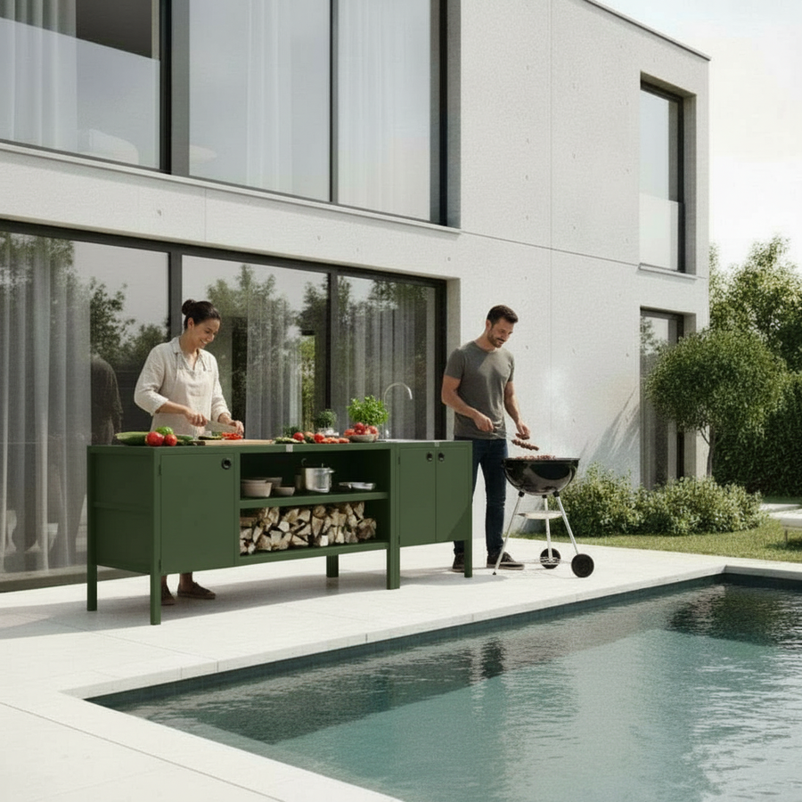 UMAMI Uteküchenpaket, Spülmodul sowie Modul 3, grün
