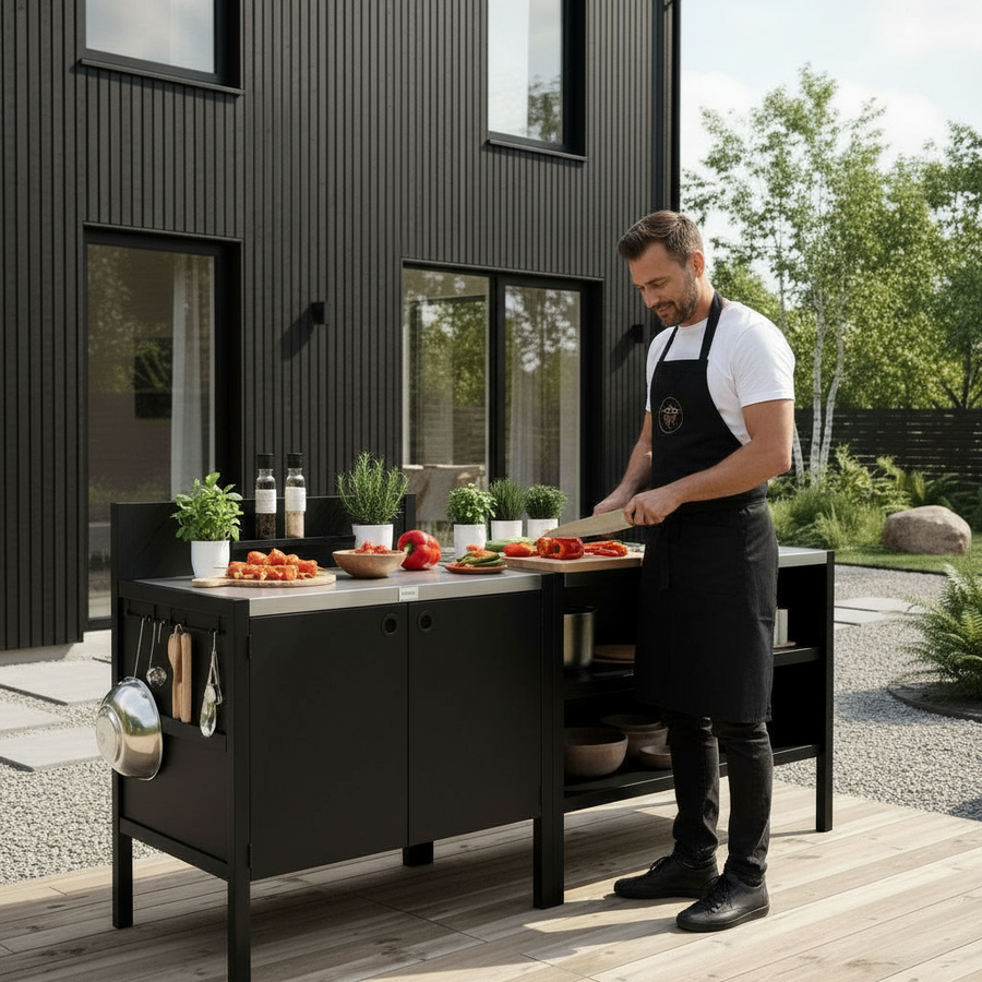 Sonderpreis UMAMI Außenküche Modul 1 + 2 inkl. Abdeckung, schwarz / rostfrei