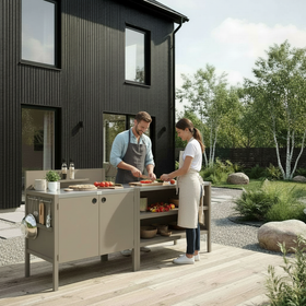 Sonderpreis UMAMI Außenküche Modul 1 + 2 inkl. Abdeckung, beige / rostfrei