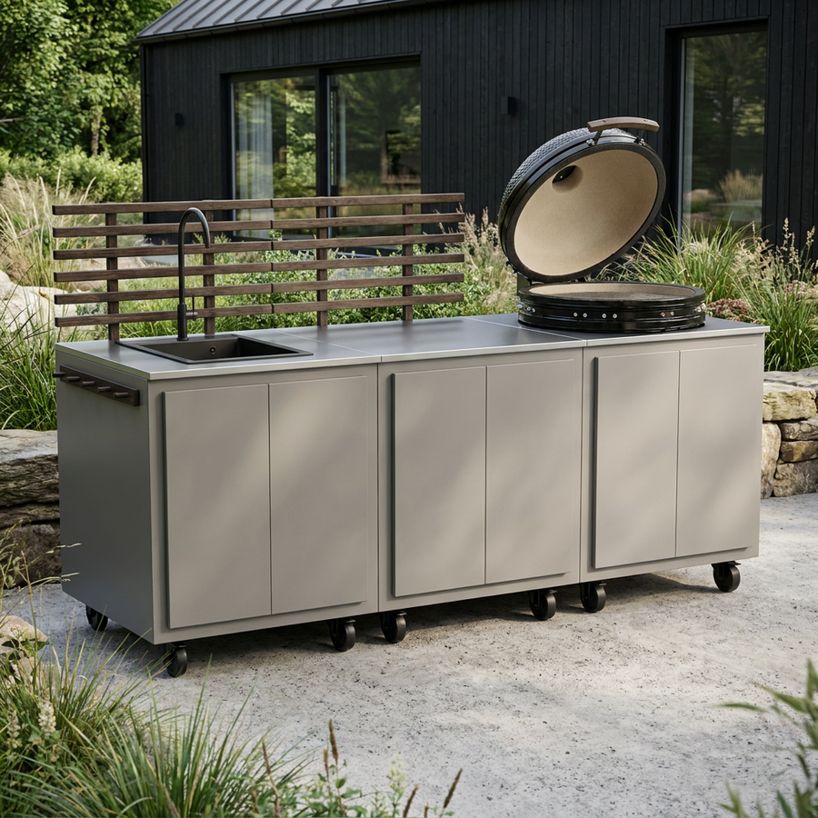 Gastro Outdoor-Küchenkombination mit 3 Modulen + Kamado Nordic Flame 25" 