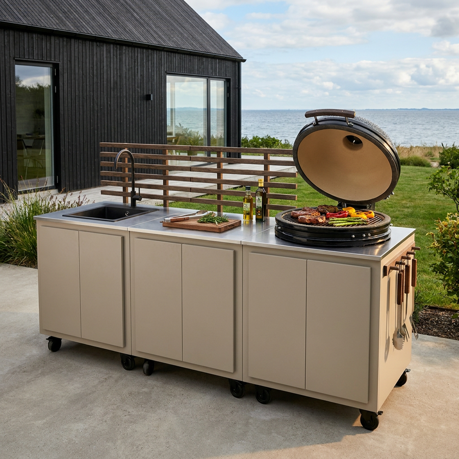 Gastro Outdoor-Küchenkombination mit 3 Modulen + Kamado Nordic Flame 25" 