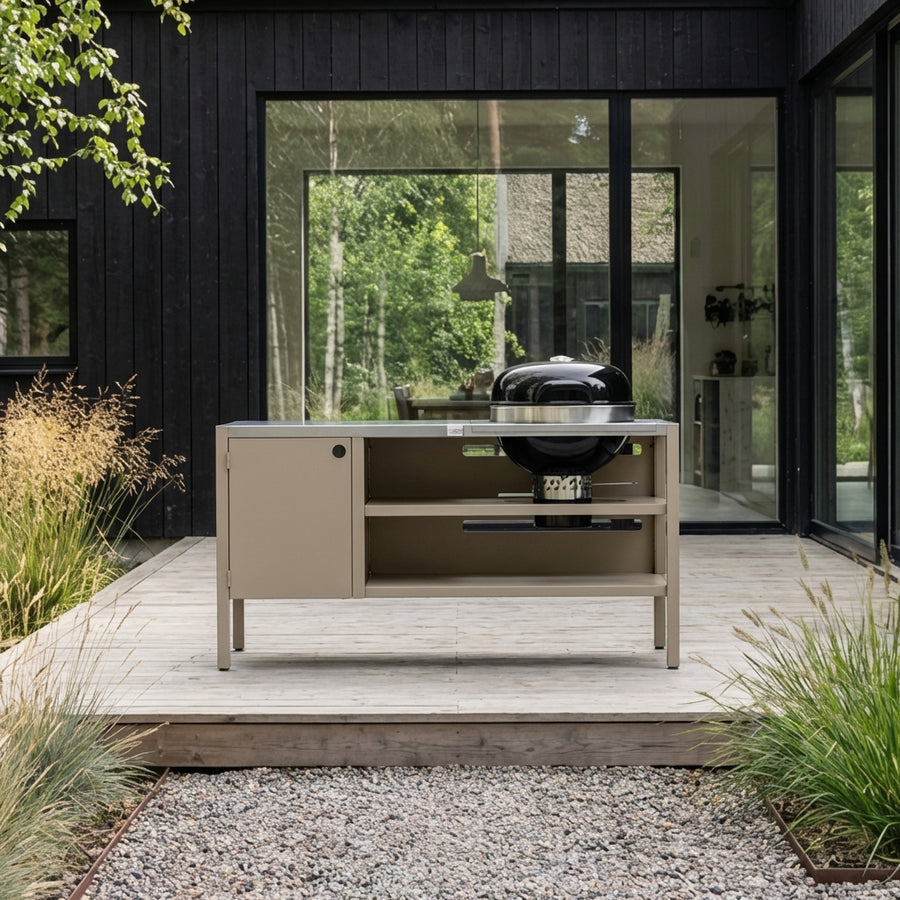 UMAMI Modul 3, beige / Edelstahl + schwarzer Kugelgrill NORDIC FLAME 