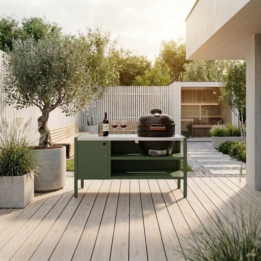 UMAMI Modul 3, grün / Edelstahl + schwarzer Kamado NORDIC FLAME 