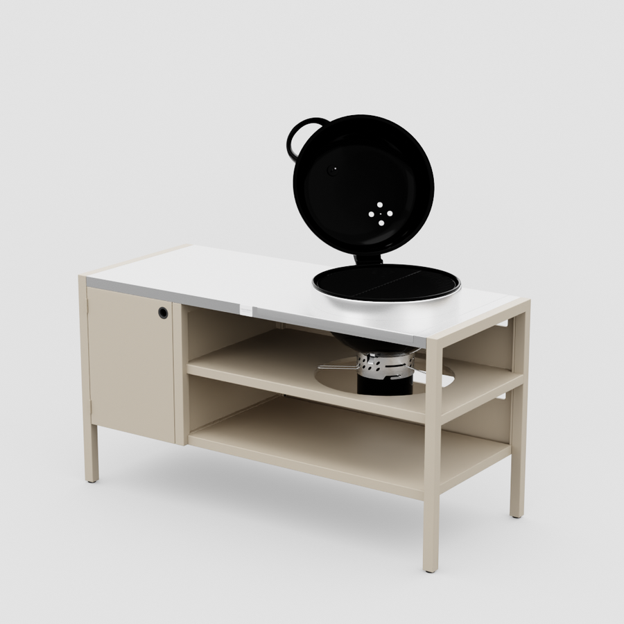 UMAMI Modul 3, beige / Edelstahl + schwarzer Kugelgrill NORDIC FLAME 