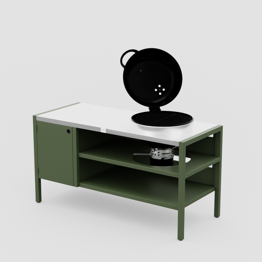 UMAMI Modul 3, grün / Edelstahl + Kugelgrill NORDIC FLAME 