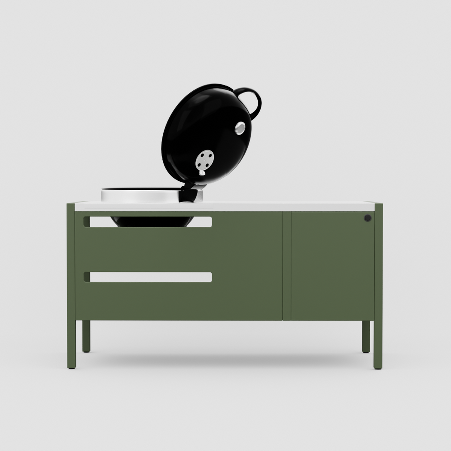UMAMI Modul 3, grün / Edelstahl + Kugelgrill NORDIC FLAME 