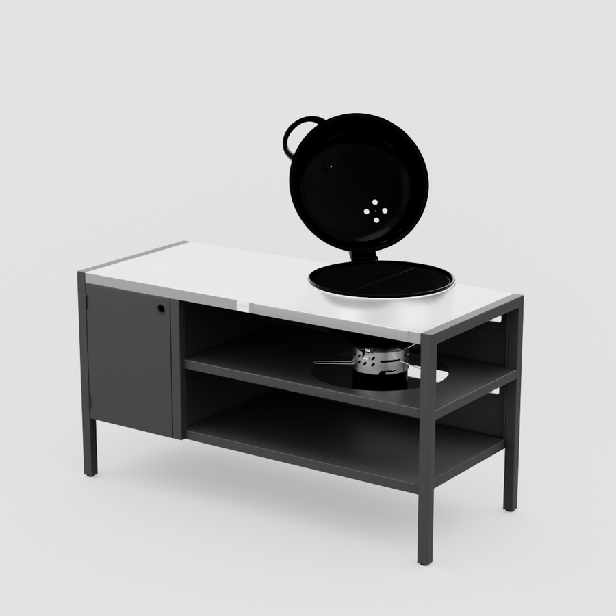 UMAMI Modul 3, schwarz / Edelstahl + schwarzer Kugelgrill NORDIC FLAME 